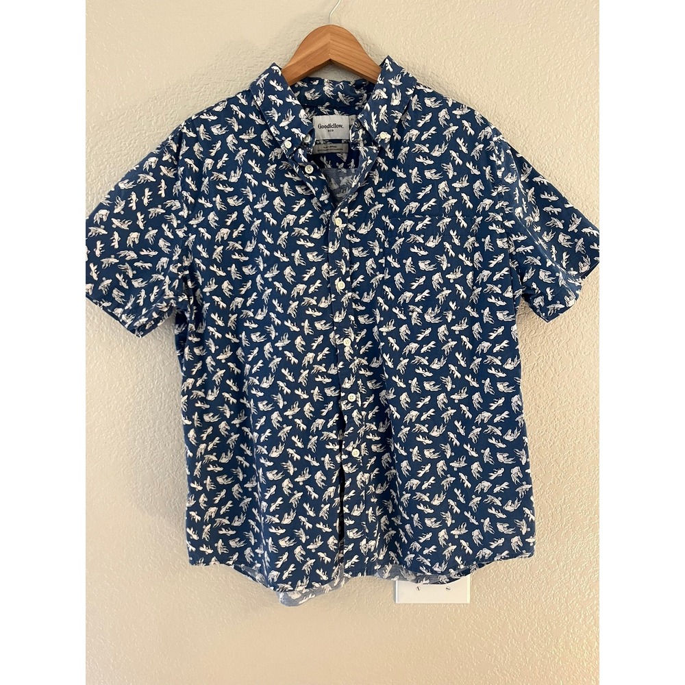 Goodfellow & Co Mens XL Slim Fit Goldfish Print Short Sleeve Button Down Shirt